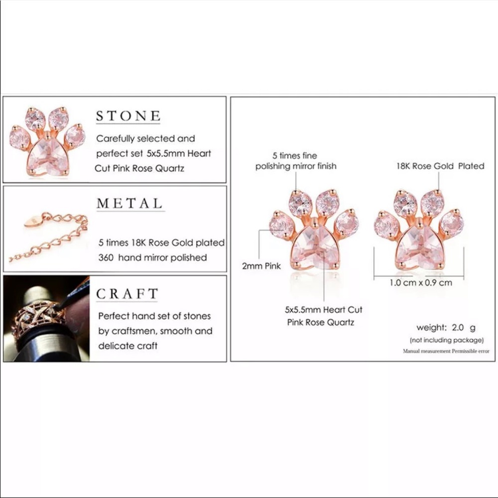 New 18k Rose Gold Pink Cat Paw Earrings - Picture 5 of 5